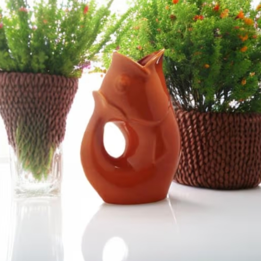 New Original Gurgle Pot Pitcher. Large 9.5" 42 Oz Stoneware Gurgling Paprika